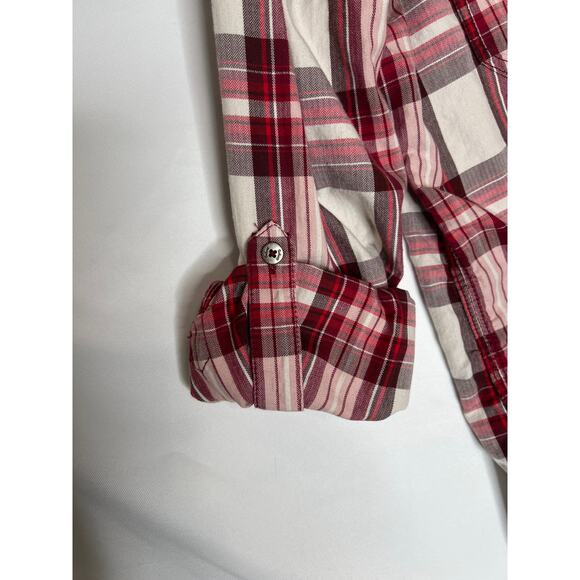 Carhartt size M button up shirt plaid pockets rolled tab sleeves /cream - Picture 6 of 8